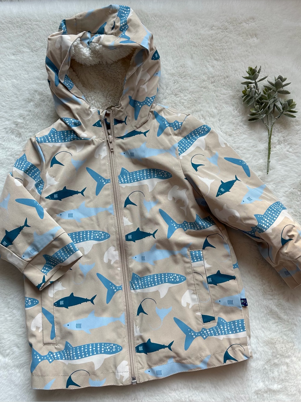 Kickee Pants | Euc - Sherpa Lined Raincoat - Shark - Size 3t